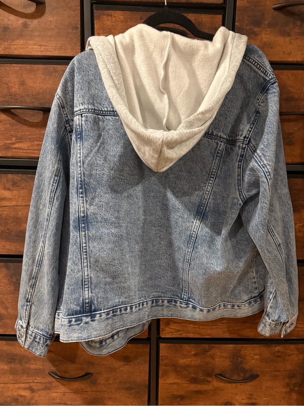 torrid Light Wash Denim Jacket with Gray Hood - Picture 2 of 5